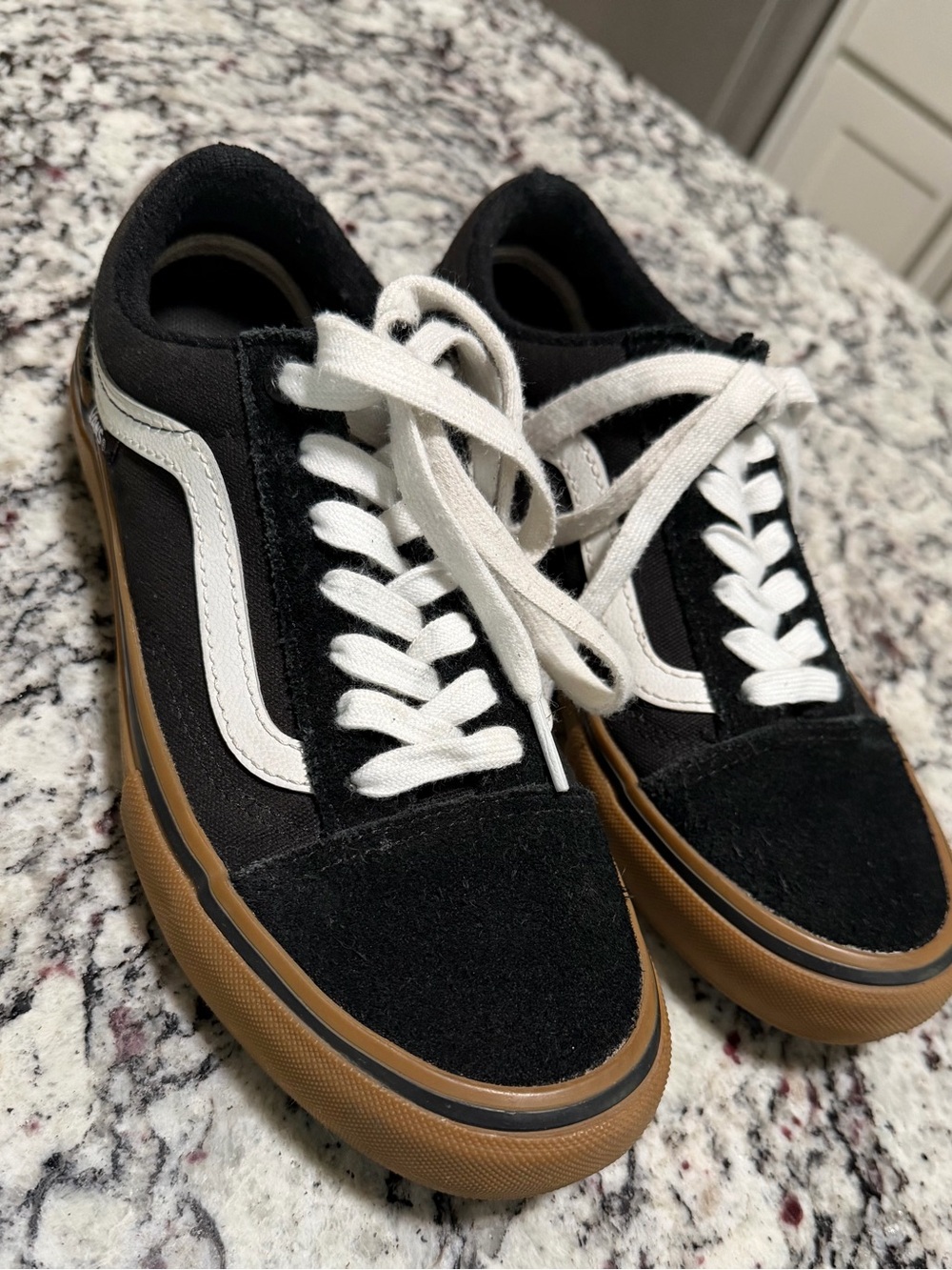 Vans Black and White Low-Top Sneakers with Gum Sole
